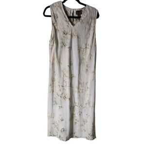 Sherry Taylor Dress Ramie Floral Light Tan V-Neck Sleeveless Size 20/40 Summery